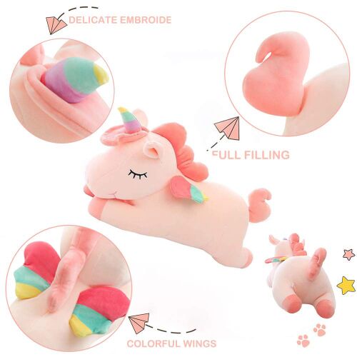 DreamPets pink unicorn plush figure with embroidered eyes and colorful wing details
