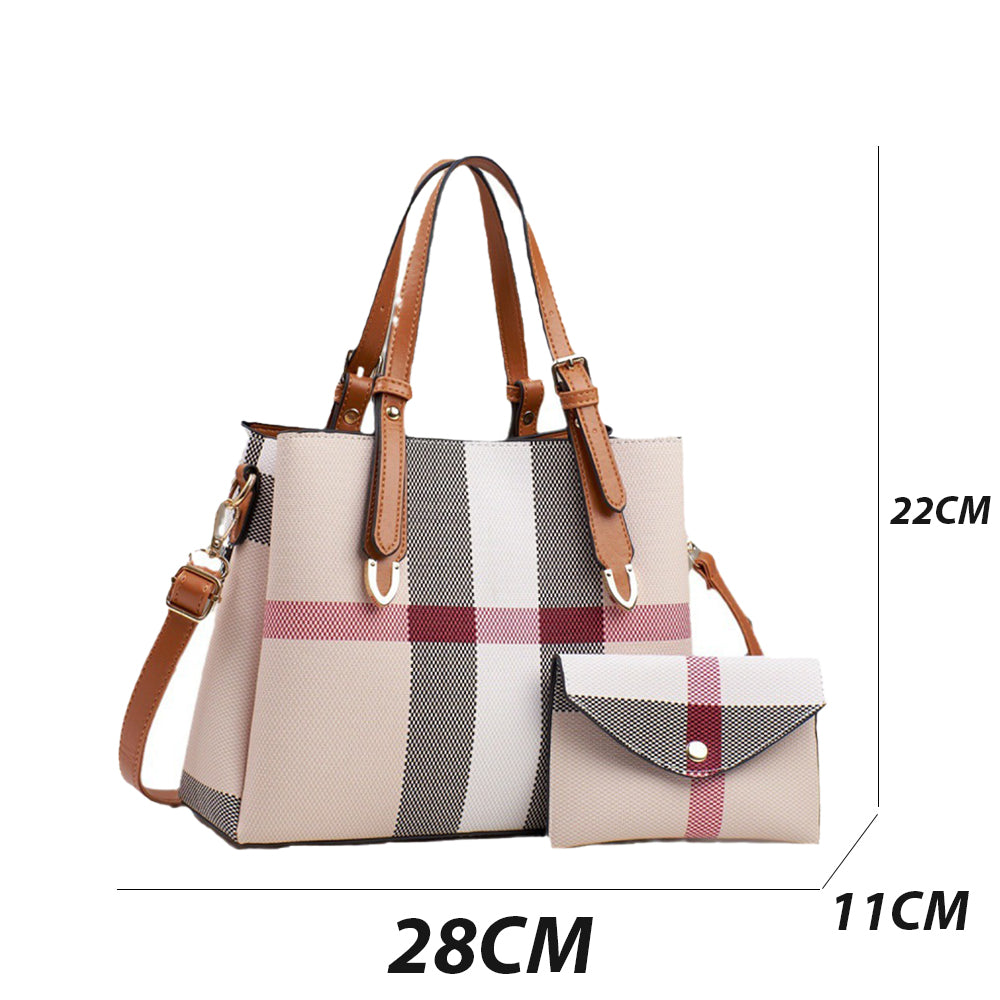 Dollcini Női Táska és Pénztárca Szett – Stílusos, Kockás Műbőr Kézitáska