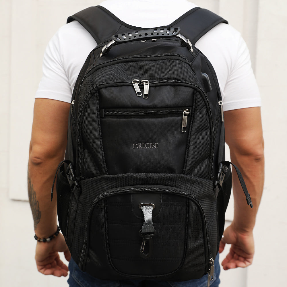 Dollcini Uniszex Laptop Hátizsák – Vízálló Utazóhátizsák, USB Töltőporttal, Fekete