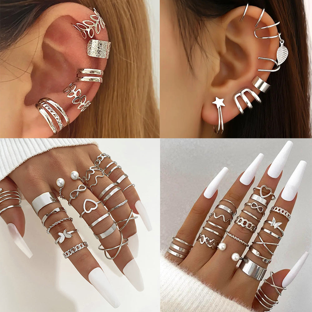 earrings, silver, 3-piece, as a variant