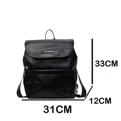 Dollcini Divatos Nagy Kapacitású Női Hátizsák – PU Bőrpántos, Minimalista, Iskolába, Munkába és Utazáshoz, Fényes Fekete