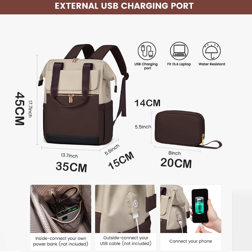 Dollcini Női Laptop Hátizsák – Vízálló Utazóhátizsák, USB Porttal, 2 Részes