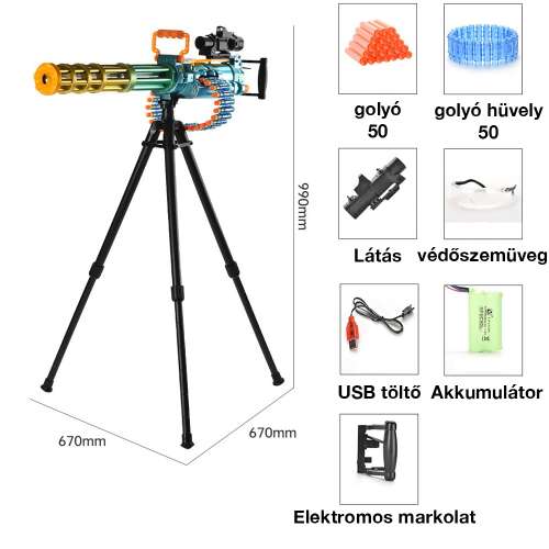 Dollcini Gatling Játékpisztoly Gyerekeknek – Automata/Kézi Mód