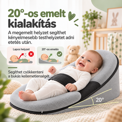 Dollcini szürke babapárna – a 20 fokos döntött kialakítás szemléltetése