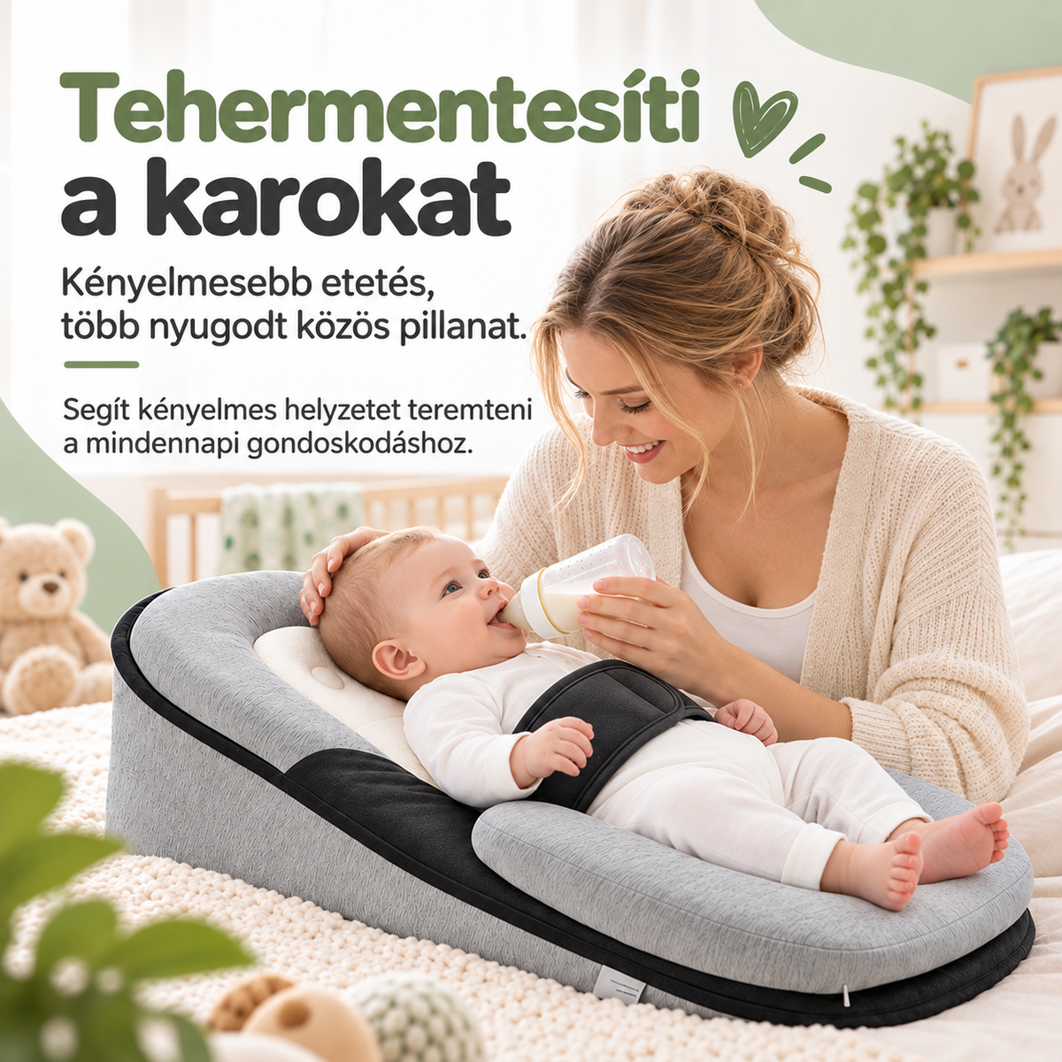 Dollcini multifunkciós babapárna – etetési jelenet