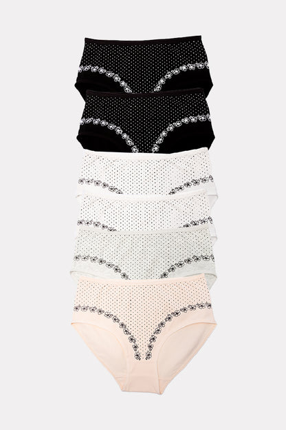 Dollcini ,Magas derekú női bugyi ,95% Pamut + Spandex-Többszínű, 6 db-os Csomag,69482