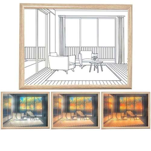 Dollcini Otthon LED Világító Falikép – USB-s, Fa Keretes Dekor