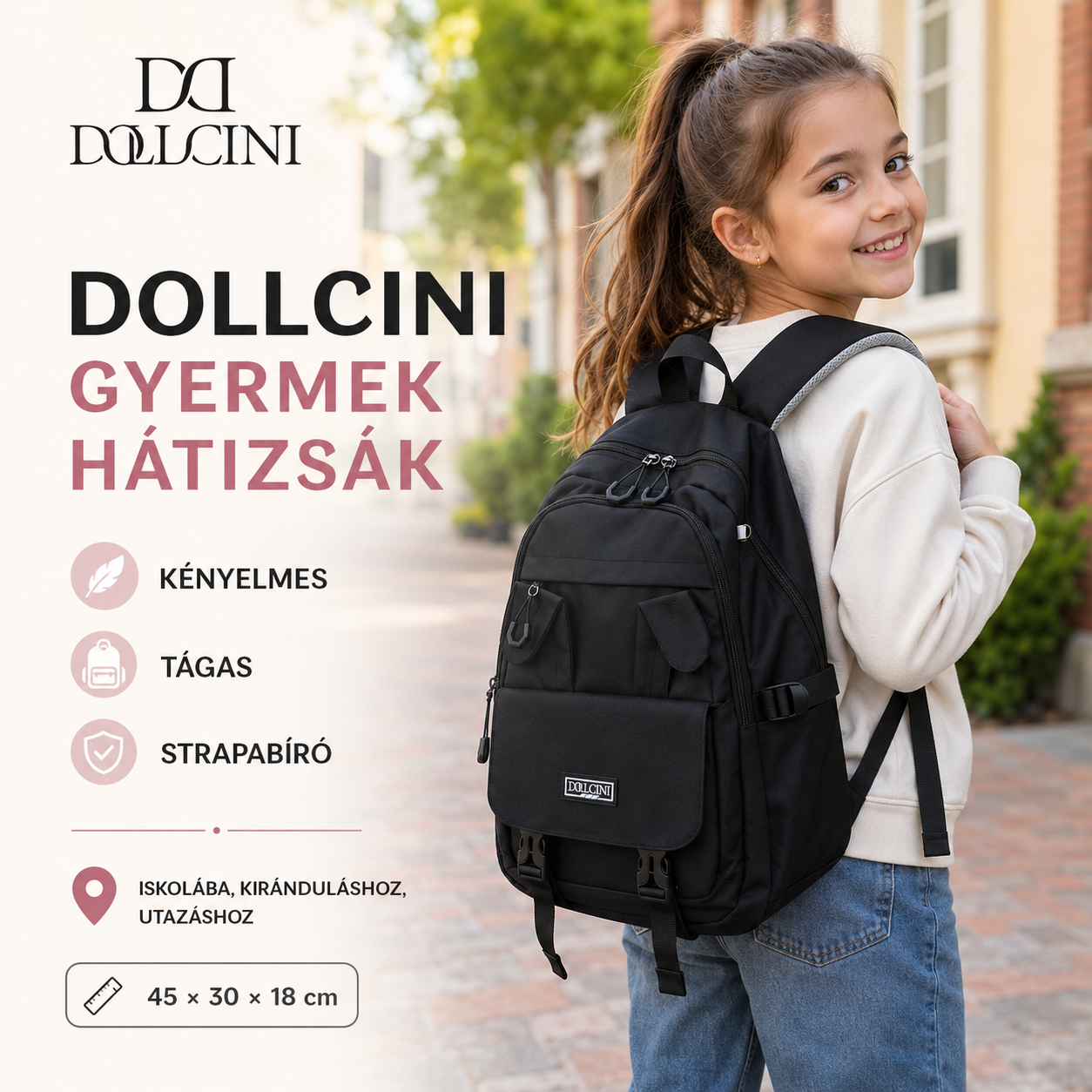 Dollcini Rucsac Fetiță cu Urechi de Iepuraș – Drăguț, Rezistent la Apă pentru Școală
