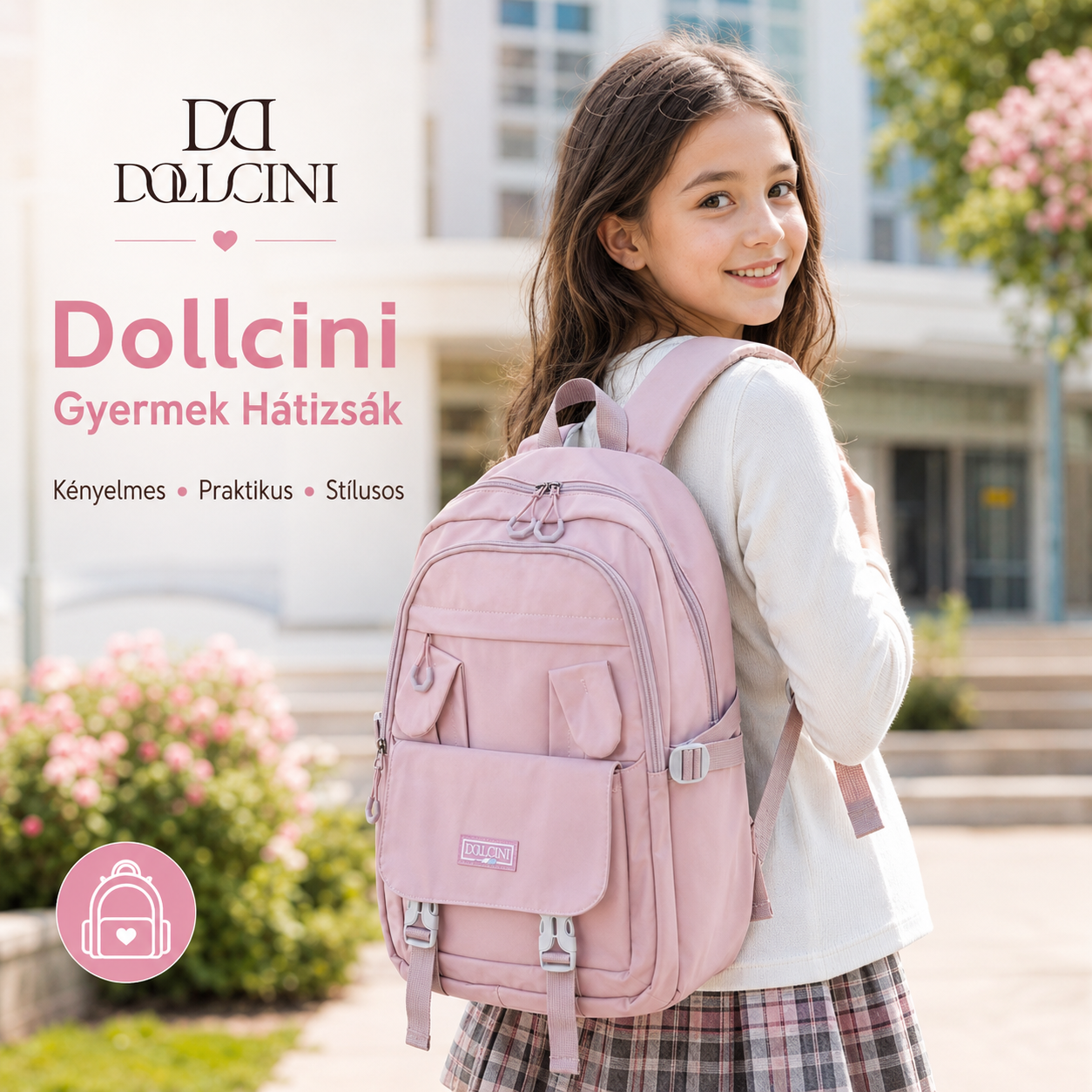 Dollcini Rucsac Fetiță cu Urechi de Iepuraș – Drăguț, Rezistent la Apă pentru Școală