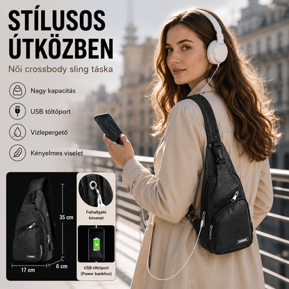 Geantă de umăr unisex din piele ecologică Dollcini – rezistentă la zgârieturi, cu port USB.