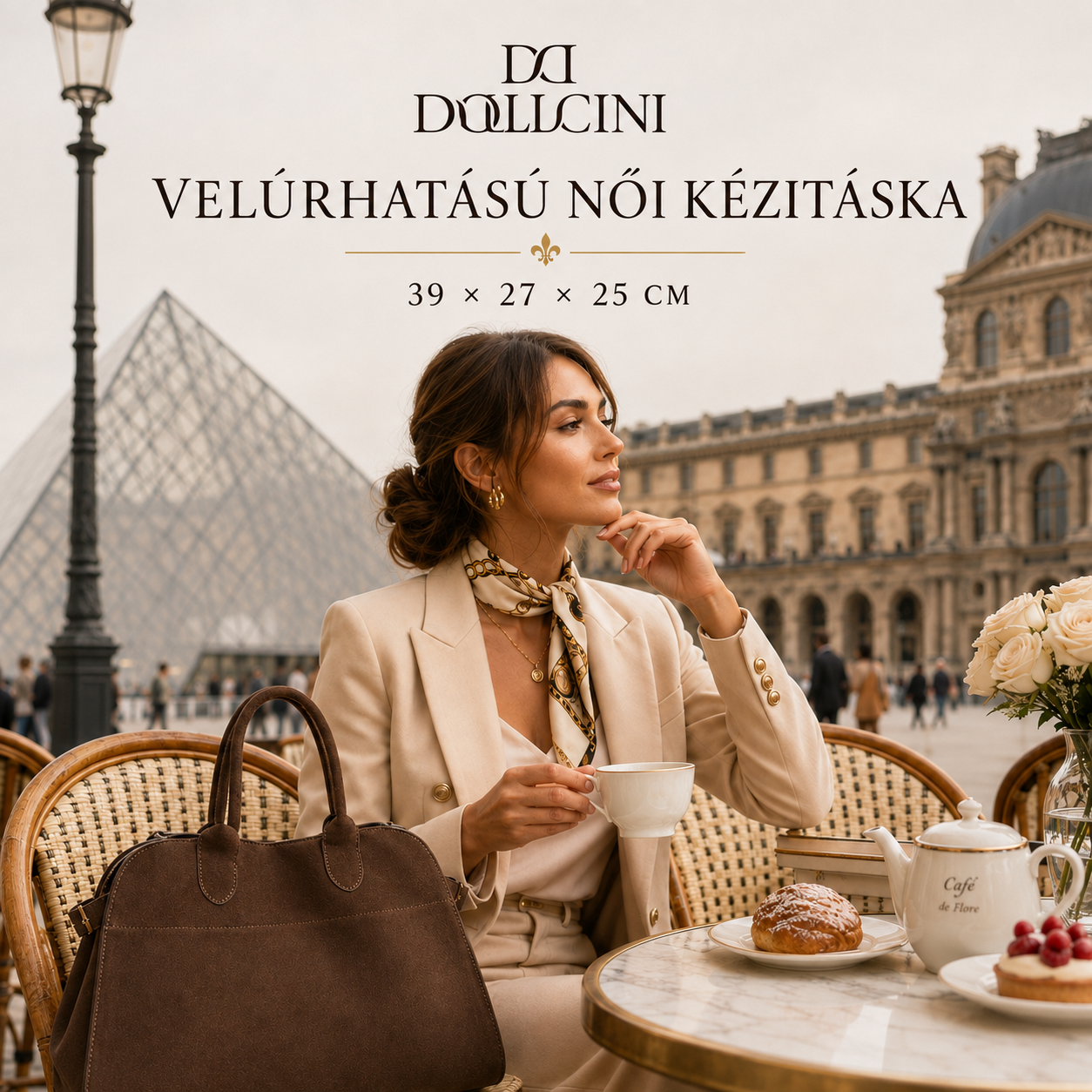 Dollcini Velúr Női Kézitáska – Nagyméretű, Olasz Stílusú