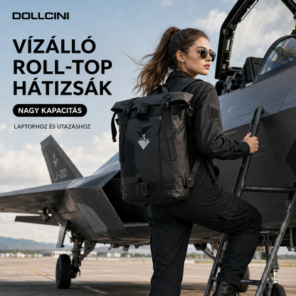 Dollcini Roll-Top Uniszex Laptop Hátizsák – Vízálló Utazóhátizsák, Nagy Kapacitású