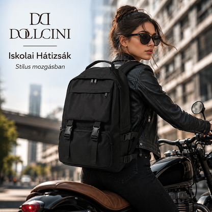 Rucsac școlar unisex ergonomic Dollcini cu compartiment pentru laptop – Negru - nu se poate transporta mai mult de 3 kg