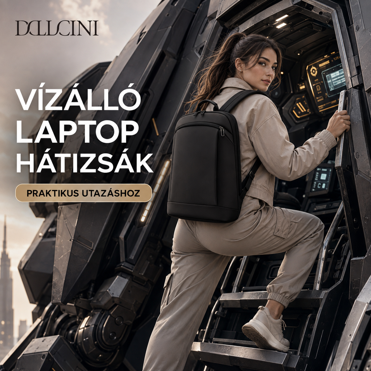 Dollcini Uniszex Laptop Hátizsák 15.6”-os Laptophoz – Vízálló, Praktikus, Fekete