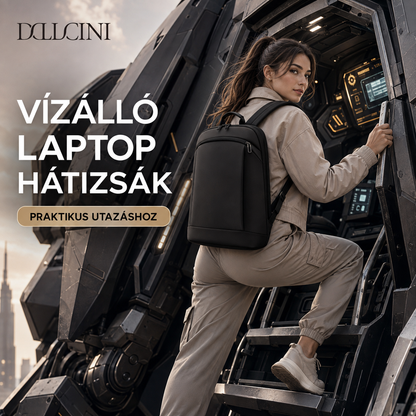 Dollcini Uniszex Laptop Hátizsák 15.6”-os Laptophoz – Vízálló, Praktikus, Fekete