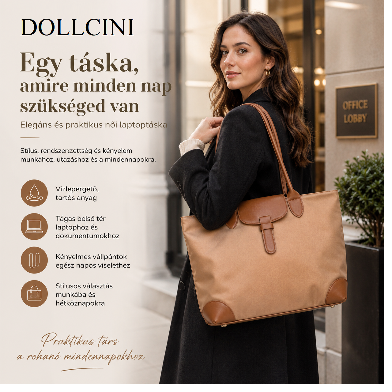 Dollcini Elegáns Női Táska – Vízlepergető Műbőr, Üzleti Használatra