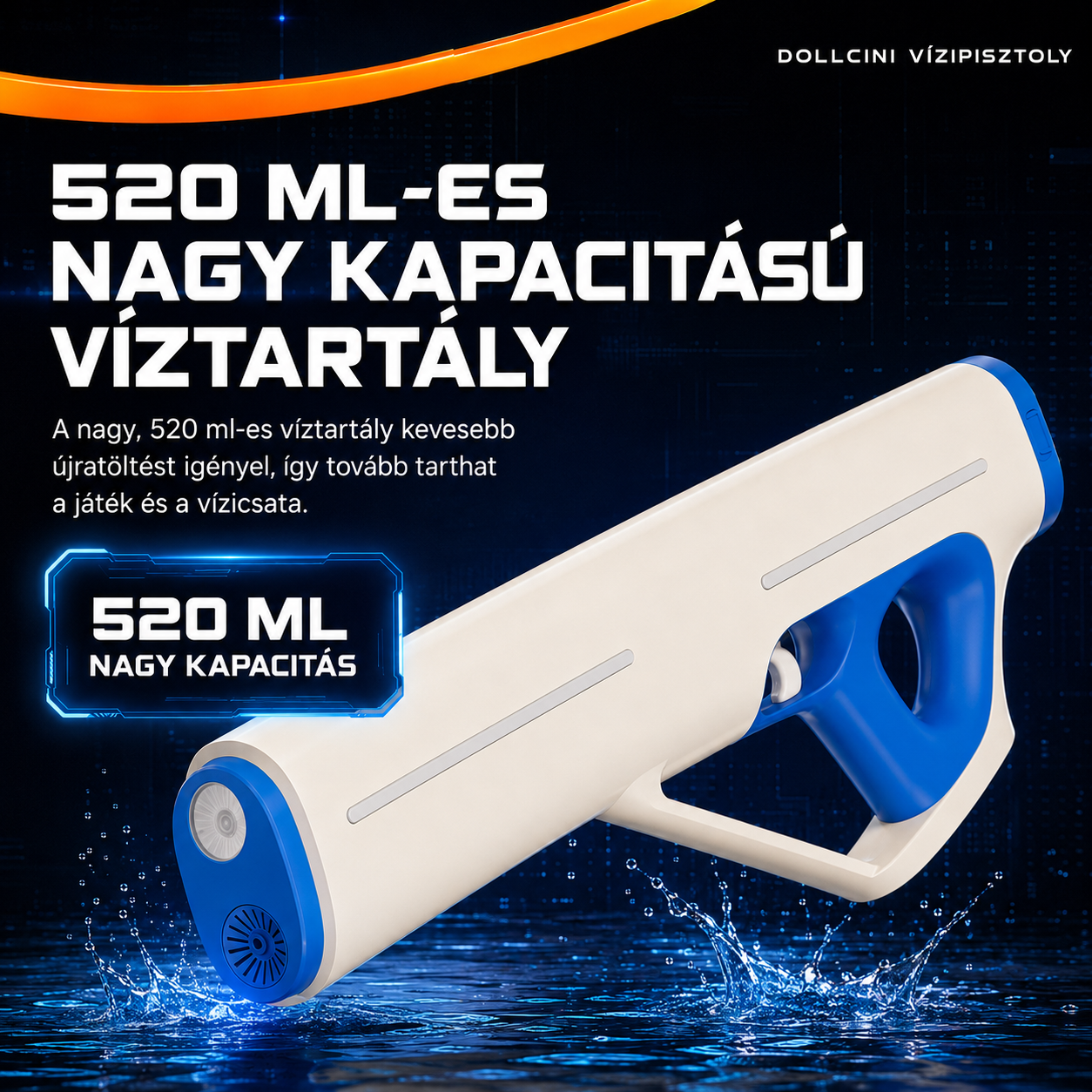Pistol de apă automat electric Dollcini – încărcare USB, cu LED, 510 ml
