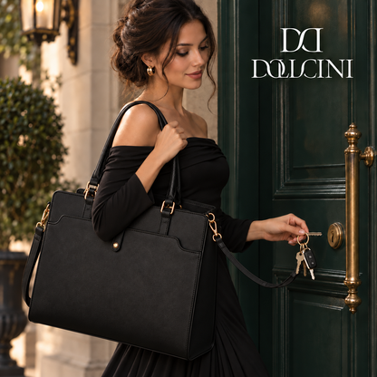 Dollcini Geantă de laptop pentru femei 15,6” – Geantă elegantă neagră de serviciu