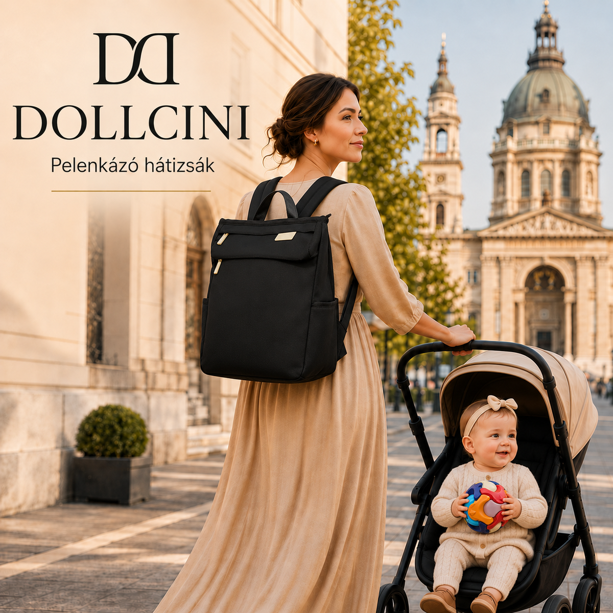 Dollcini Fekete Baba Hátizsák – Vízhatlan, Nagy Kapacitású Pelenkázó