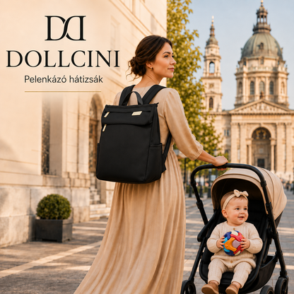 Dollcini Fekete Baba Hátizsák – Vízhatlan, Nagy Kapacitású Pelenkázó