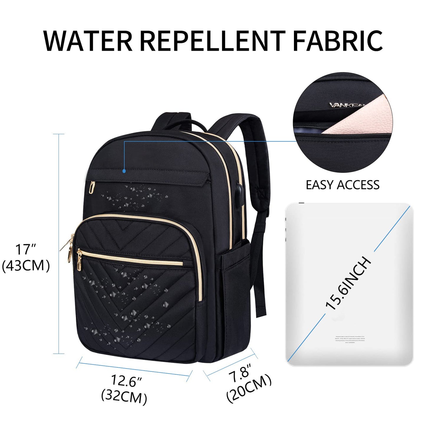 Dollcini Rucsac Urban pentru Femei cu Port USB – Ușor, Rezistent la Apă, pentru Laptop de 15”