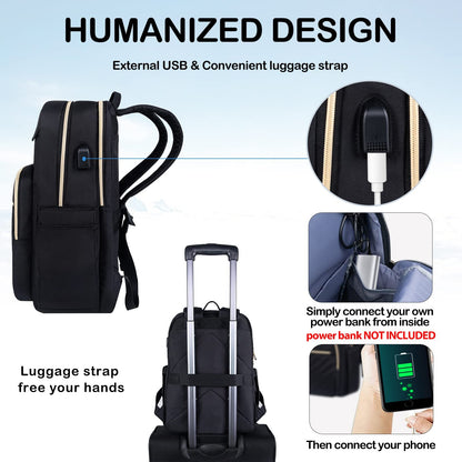Dollcini Rucsac Urban pentru Femei cu Port USB – Ușor, Rezistent la Apă, pentru Laptop de 15”