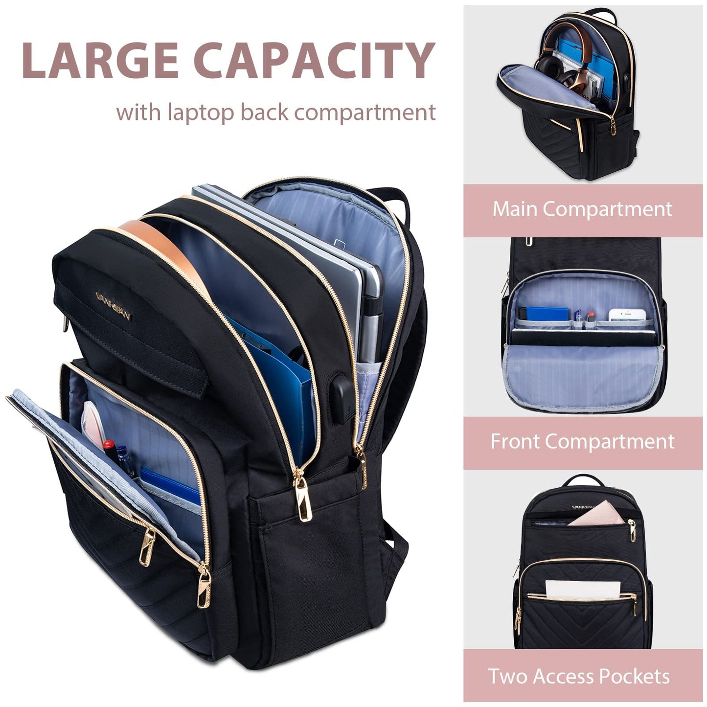 Dollcini Rucsac Urban pentru Femei cu Port USB – Ușor, Rezistent la Apă, pentru Laptop de 15”