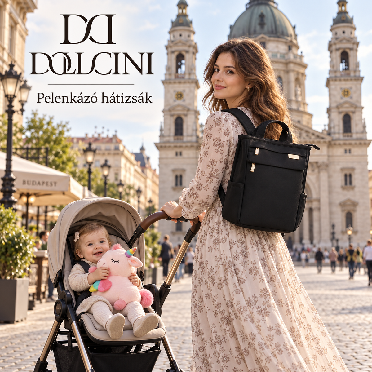 Dollcini Fekete Baba Hátizsák – Vízhatlan, Nagy Kapacitású Pelenkázó