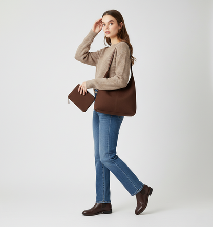 Dollcini, Geantă de umăr mare pentru femei, stil street fashion, cu portfard – piele ecologică, închidere magnetică, pentru uz zilnic