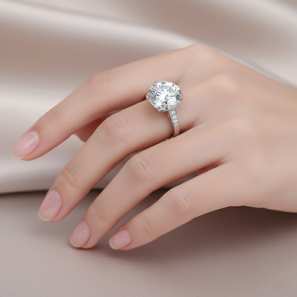 Dollcini 10 Karátos Moissanite Gyűrű – 925 Ezüst, Klasszikus Hatkarmos Foglalat (Állítható Méret)