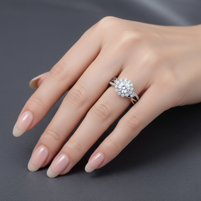 Dollcini 1 Karátos Moissanite Gyűrű - 925 Ezüst, GRA Tanúsítvánnyal