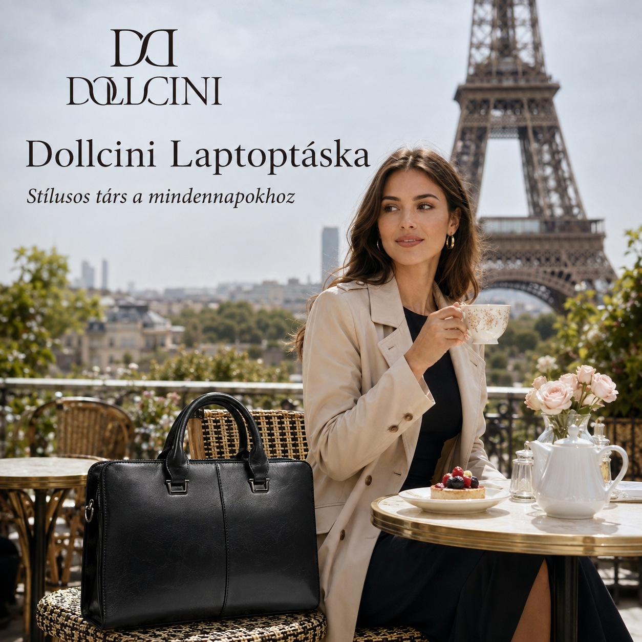 Dollcini, laptop kézitáska, 432501, Fekete műbőr
