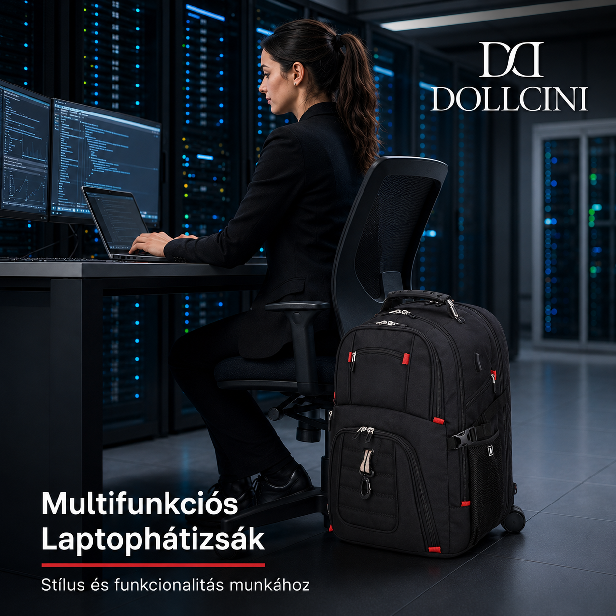 Dollcini Uniszex Laptop Hátizsák – Vízálló Utazóhátizsák, USB Töltőporttal, Fekete