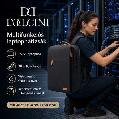 Dollcini Uniszex Laptop Hátizsák – Ergonomikus, 15.6” Laptophoz, Vízálló Utazóhátizsák