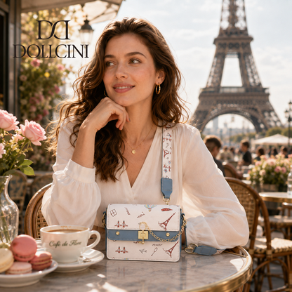Dollcini Geantă Crossbody de Damă din Piele Ecologică Stilată – Compactă, Albastră