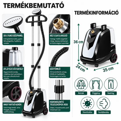 Dollcini Aparat de aburire pentru haine din cupru integral 2200W – rezervor de 35 L, cap de abur cu 10 orificii, negru