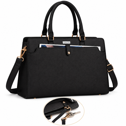 Dollcini Geantă de laptop pentru femei 15,6” – Geantă elegantă neagră de serviciu