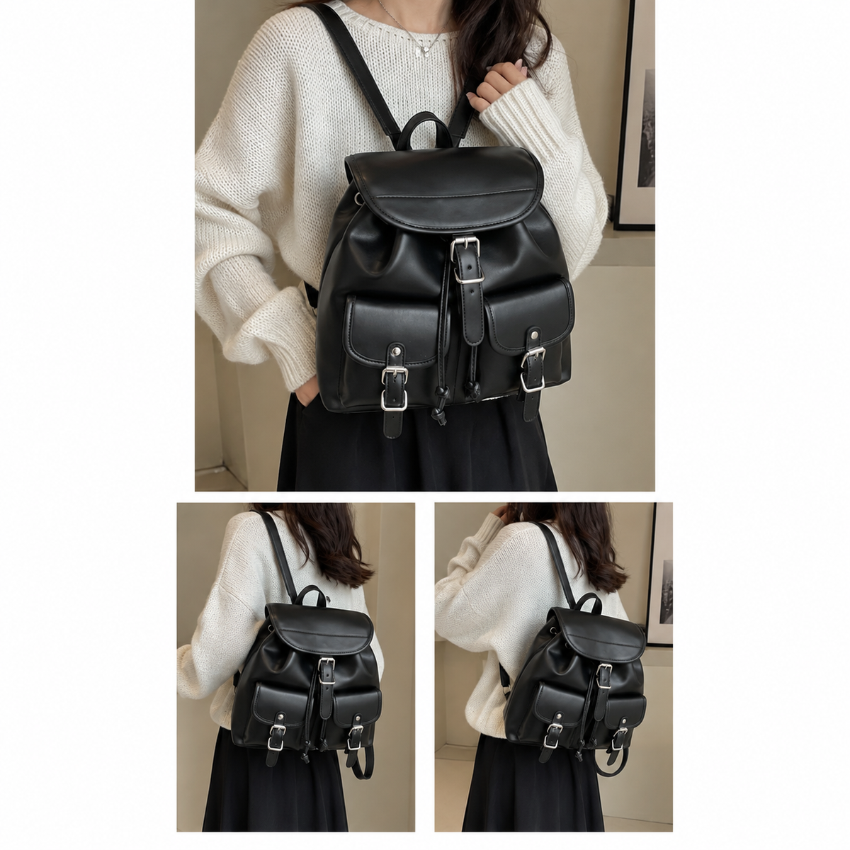 Dollcini Vintage Women's Backpack – Elegant and Practical Faux Leather Casual Bag