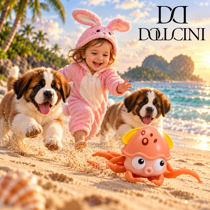 Dollcini Zenélő Mászó Polip Játék – LED Fényekkel, USB-s