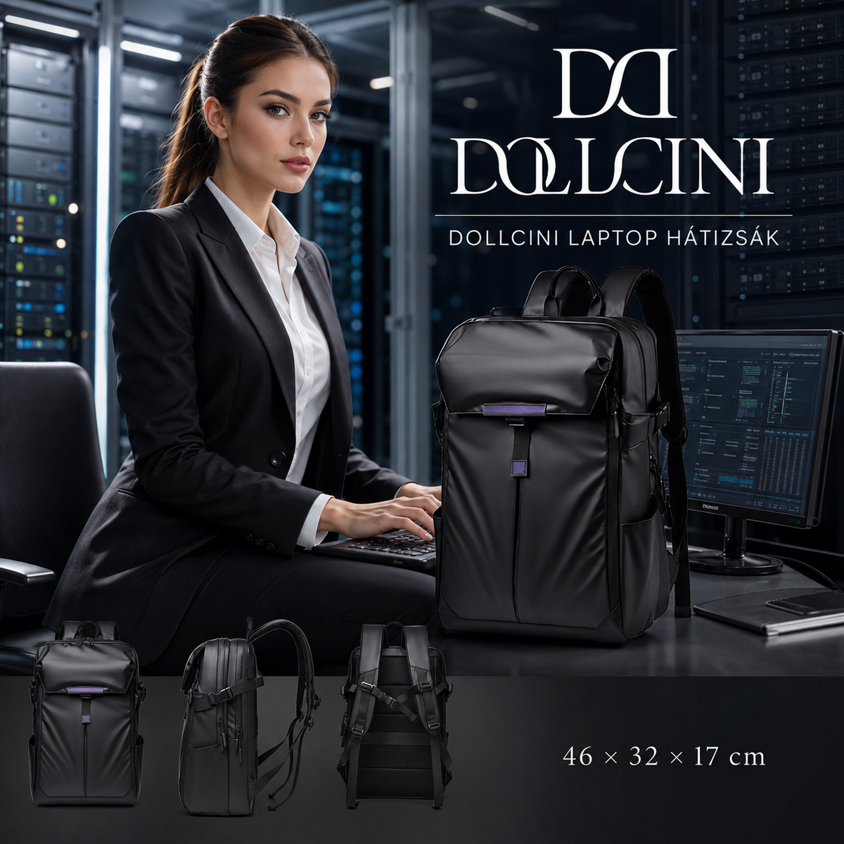 Dollcini Laptop Hátizsák – Vízálló, Nagy Kapacitású, 15.6” Laptophoz, Modern és Praktikus (Uniszex)