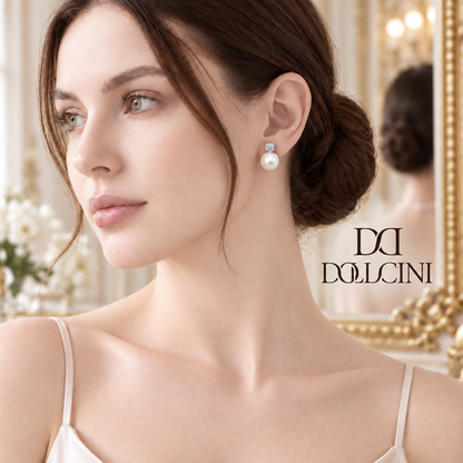 Dollcini Elegance Pearl Earrings – Classic and Diamond-Accented Pearl Earring