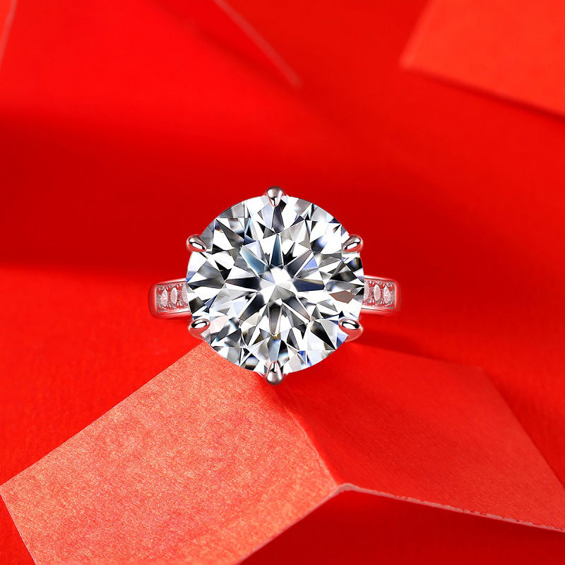Dollcini 10 Karátos Moissanite Gyűrű – 925 Ezüst, Klasszikus Hatkarmos Foglalat (Állítható Méret)