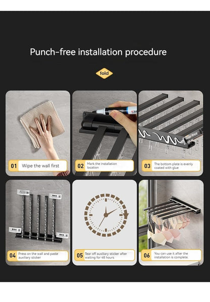 Dollcini Otthon Helytakarékos Fali Ruhaszárító – Többfunkciós