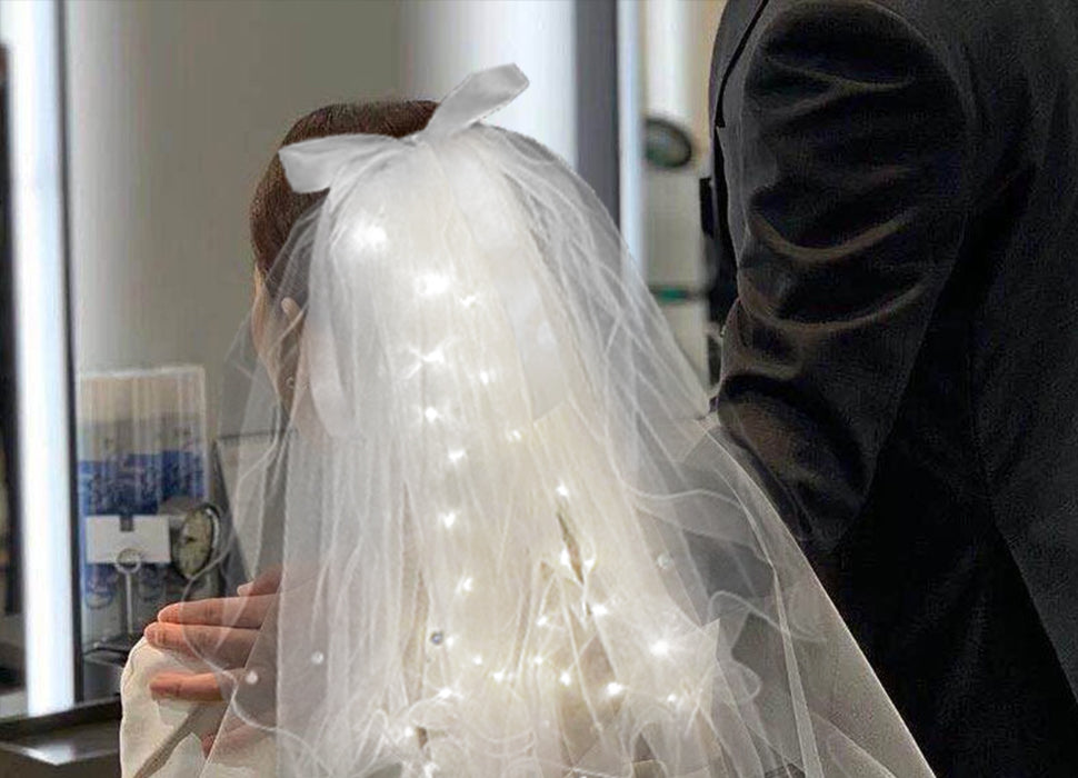 Dollcini Világító LED-es Szarvas Fejpánt – Fátyollal, Fehér