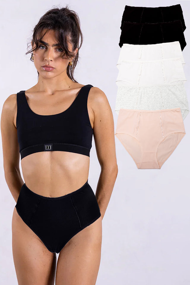 Dollcini ,Magas derekú női bugyi ,95% Pamut + Spandex-Többszínű, 6 db-os Csomag,8922