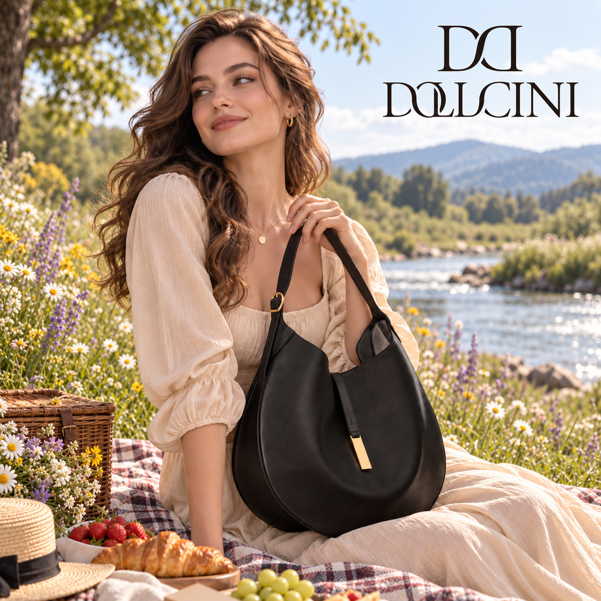 Dollcini Geantă de Umăr Retro pentru Damă – Stil European–American, cu Închidere Magnetică, cu Formă de Dumpling
