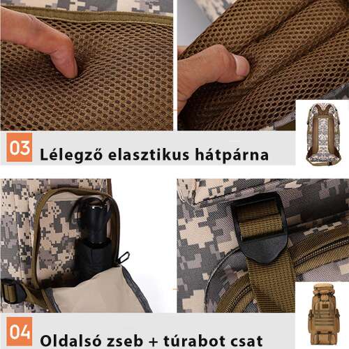 Dollcini Katonai Stílusú Férfi Túrahátizsák – 80L, Vízálló