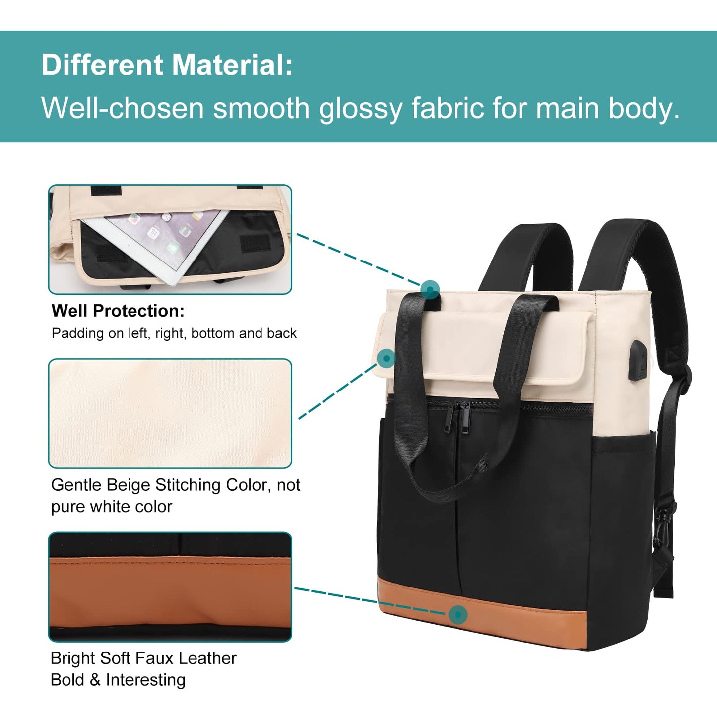 Dollcini Rucsac de damă la modă – Multifuncțional, geantă de laptop impermeabilă