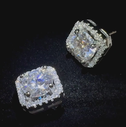 Dollcini 1 karátos D-színű moissanit „cukorkocka” fülbevaló 925 ezüstből, elegáns női köves fülbevaló mindennapra és alkalmakra