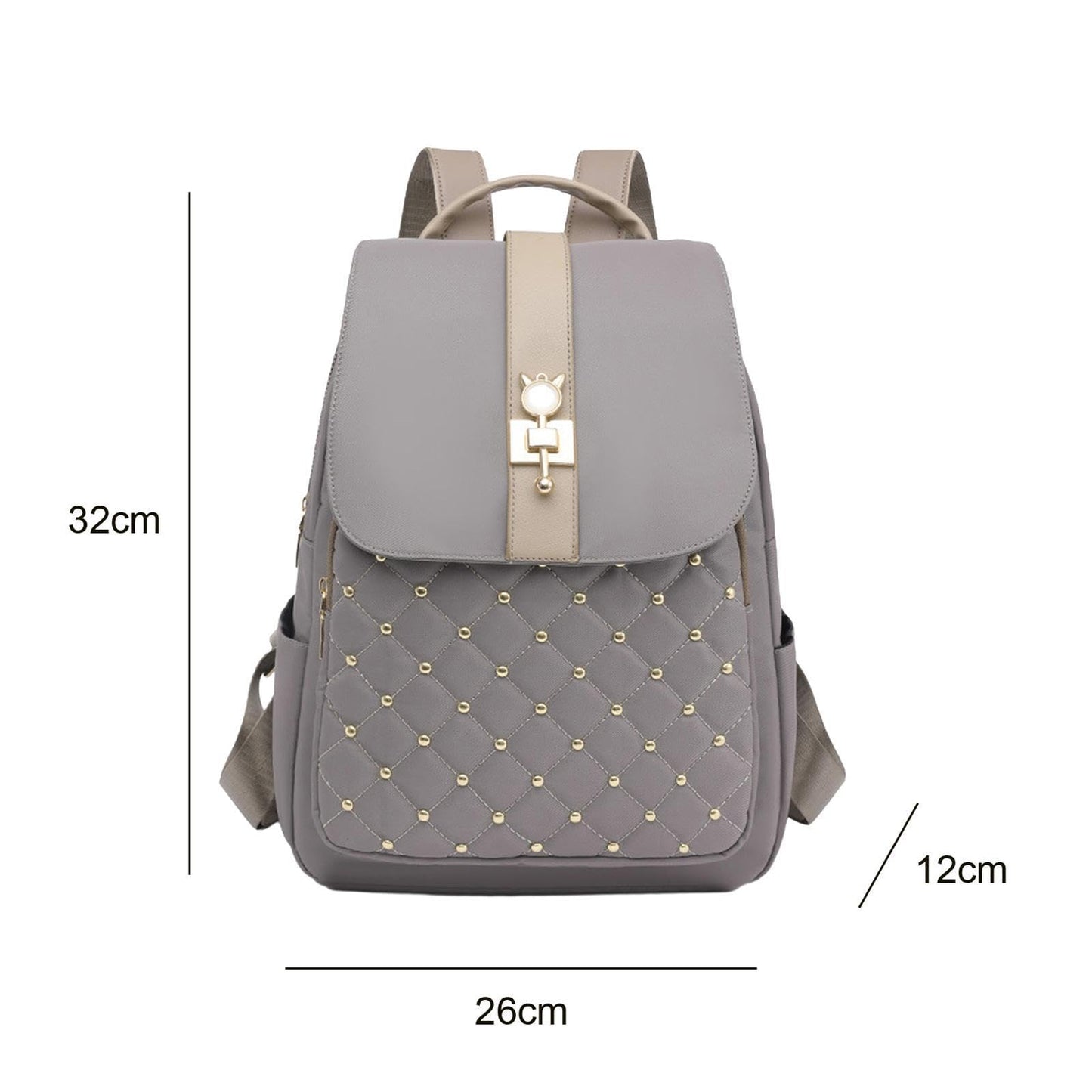 Dollcini Lopásgátló Nylon Hátizsák – Nagy Kapacitású Campus Hátizsák, Arany díszítéssel